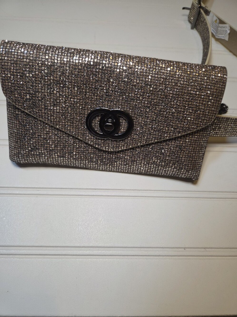 Sparkle Gold Metallic Glitter Belt & Chain Clutch 2 In 1
